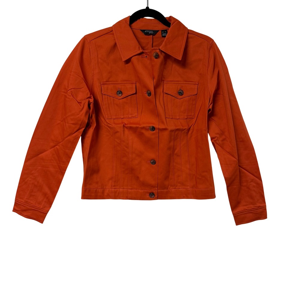 Attitudes by Renee Womens XS Burnt Orange Cotton Spandex Button Front Jacket NWT